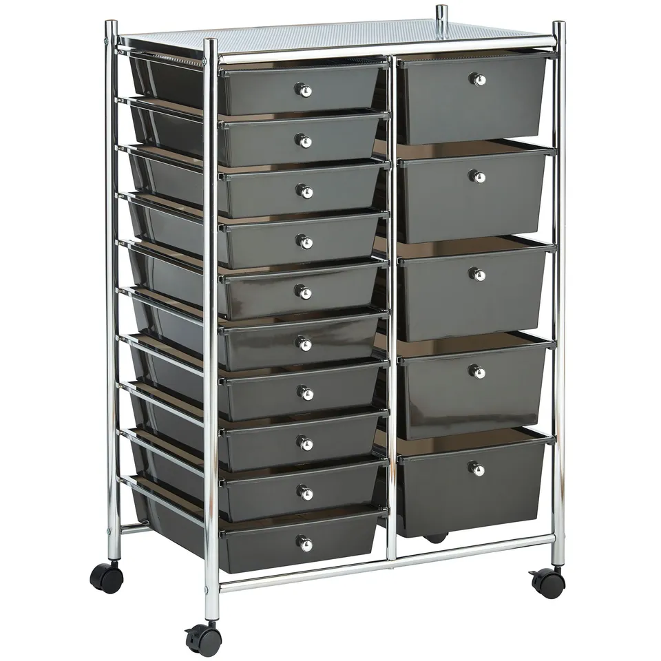 VonHaus Carrello 15 Cassetti Nero con Ruote Ufficio